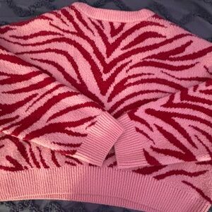 Primark Pink and Red Crew Neck Sweater with Zebra Pattern
